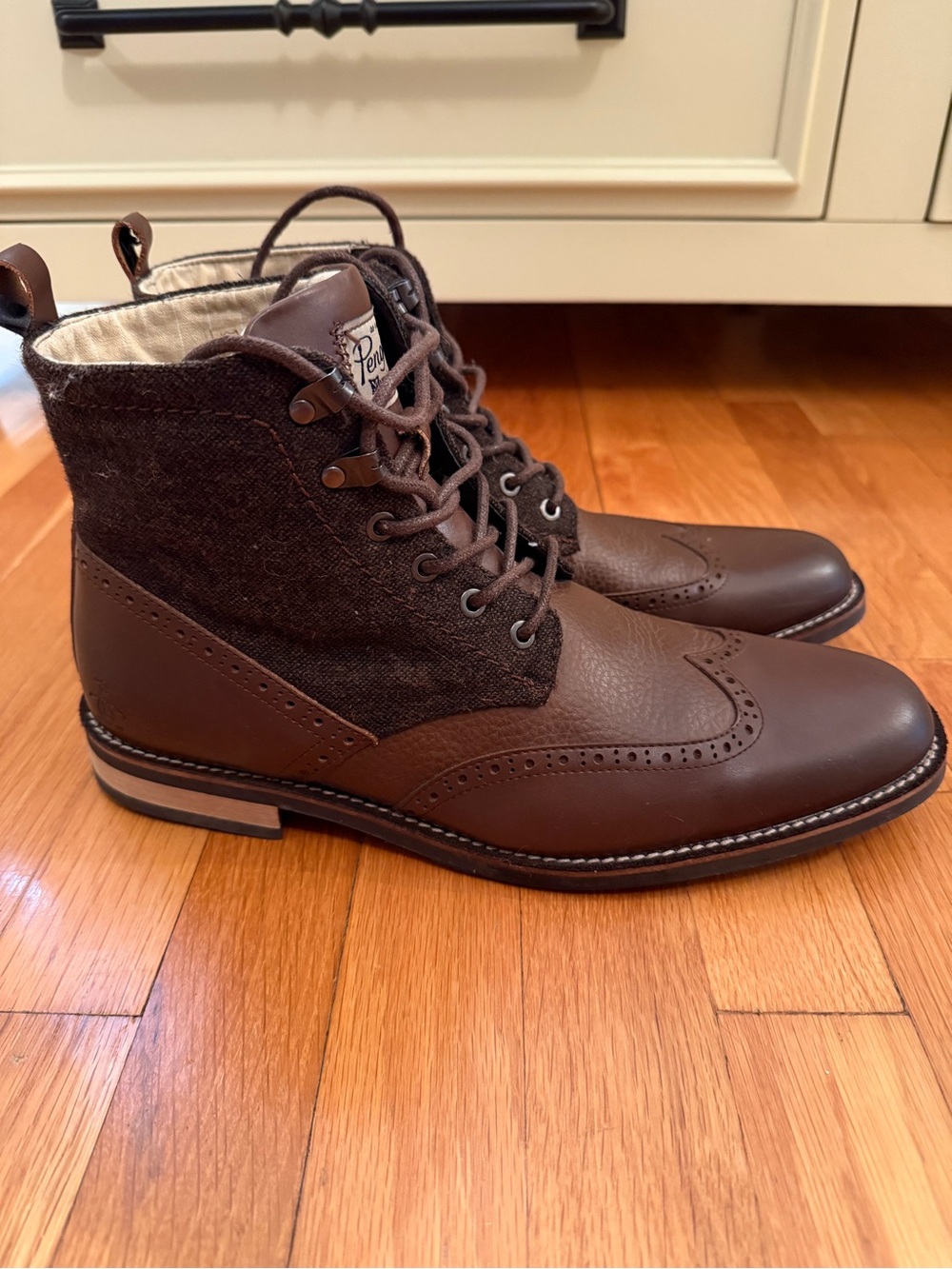 Original Penguin Nathan Wingtip Boots - Brown Tweed & Leather, Men’s Size 12
